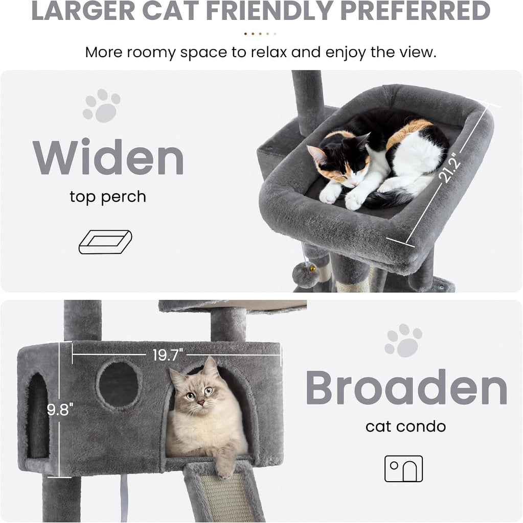65in Larger Cat Tree Tower Condo for Indoor Kitties/Multi-Level Furniture Activity Center with Wide Base/Cozy Plush