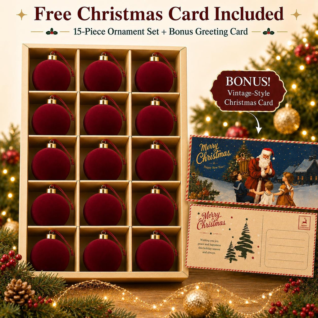 Velvet Christmas Balls Ornaments 15 Pcs, 3.15 Inch Burgundy Red Flocked Xmas Tree Ball Ornaments Shatterproof, Velvet