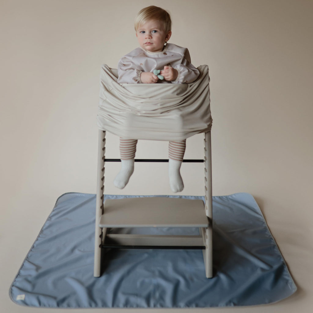 Long Sleeve Baby Bib | Water Resistant Adjustable Fit (Blue Flowers)