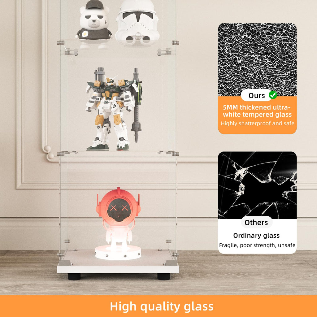 4-Tier Glass Display Cabinet with LED&Lock, Display Case White