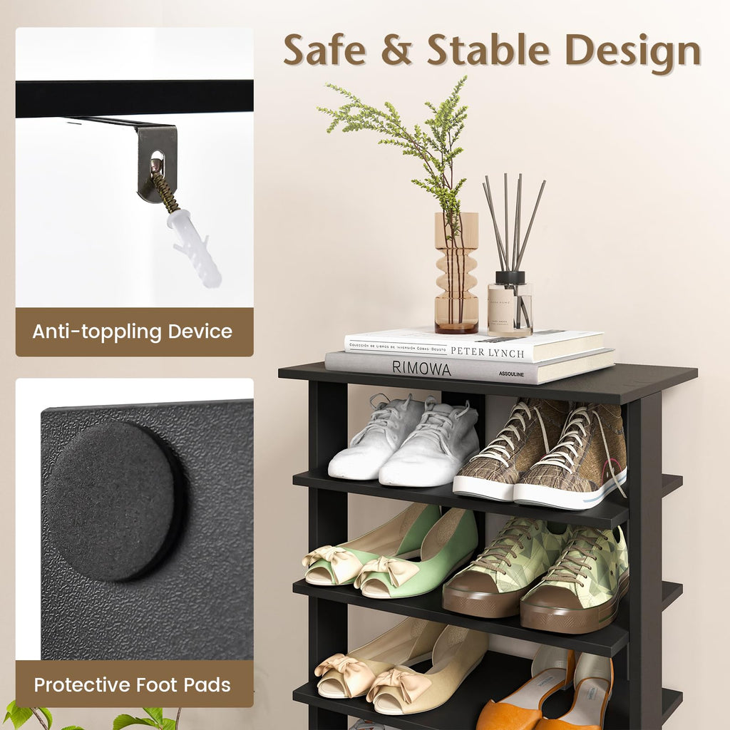 8-Tier Vertical Shoe Rack, Holds 14 Pairs, Black