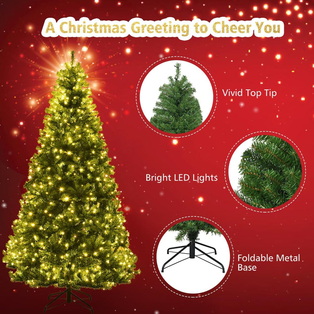 7 FT Pre-lit Christmas Tree, Artificial Holiday Xmas Tree | 500 Warm White & Multicolored Lights, 11 Modes, 1570