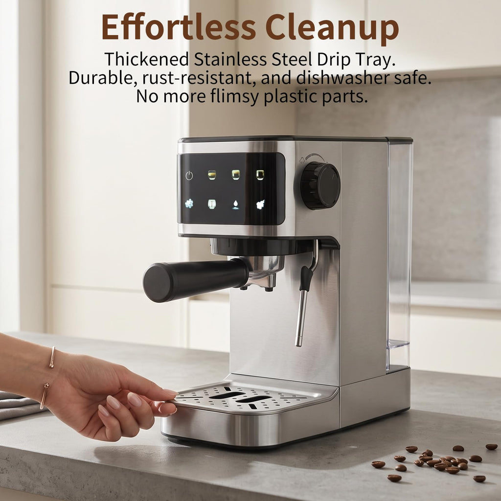 Espresso Machine 20 Bar, 1350W Instant Heating Coffee Maker with Stainless Steel Steam Wand & Touch Color Display