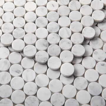 Carrara White Marble Mosaic Tile,1 Inch Penny Round, Honed, 5 Sheets | Natural Bianco Carrera, Marble Stone