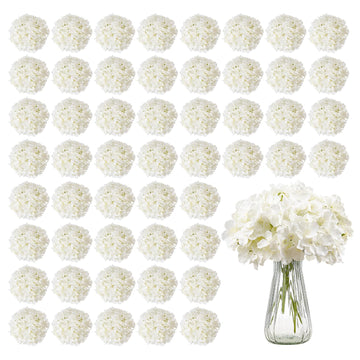 Artificial, 65 pcs Real Looking White Silk Fake Bulk, White Faux Bridal Shower with Stems for DIY Wedding Bouquets