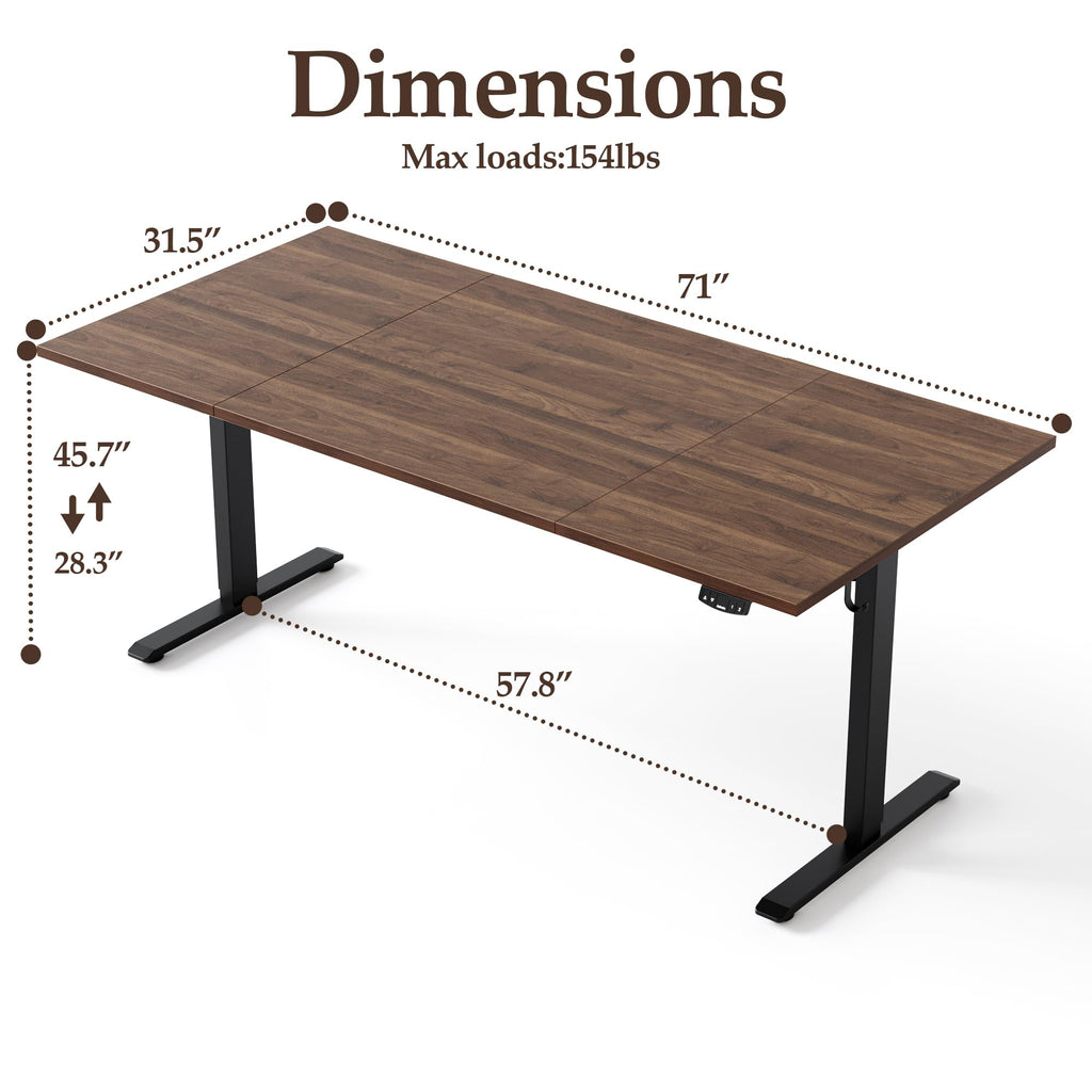 71 x 32 Electric Standing Desk, Height Adjustable, Dark Walnut