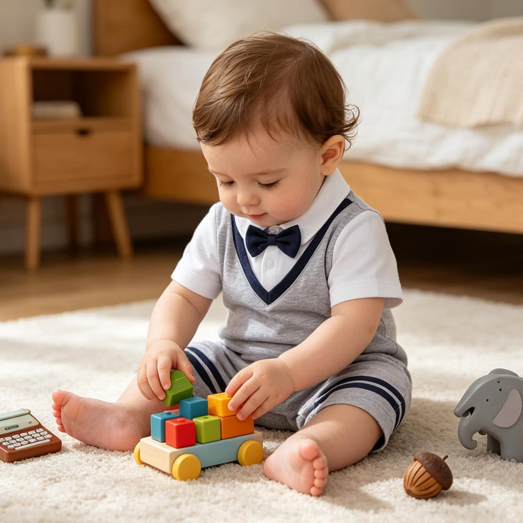 Baby Boys Romper 100% Cotton Bow Tie Jumpsuit