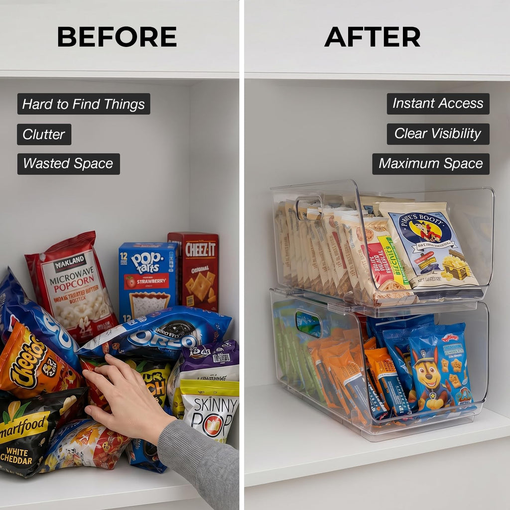 Stackable Storage Bins, Front Pantry Organizer, Medium, 4 Pack