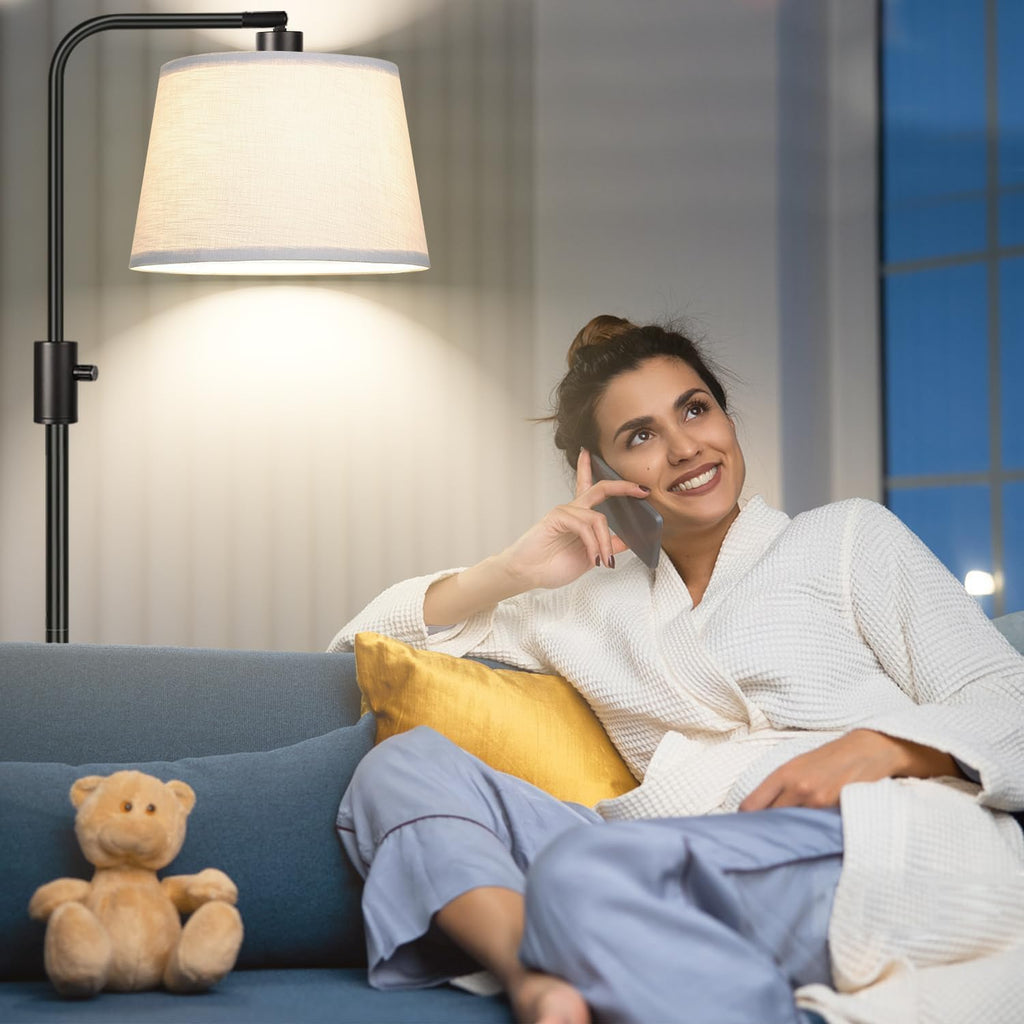 Upgraded】 Dimmable Floor Lamp, 1000 Lumens LED Bulb Included, Arc Floor Lamps Modern Standing Lamp with Linen Shade