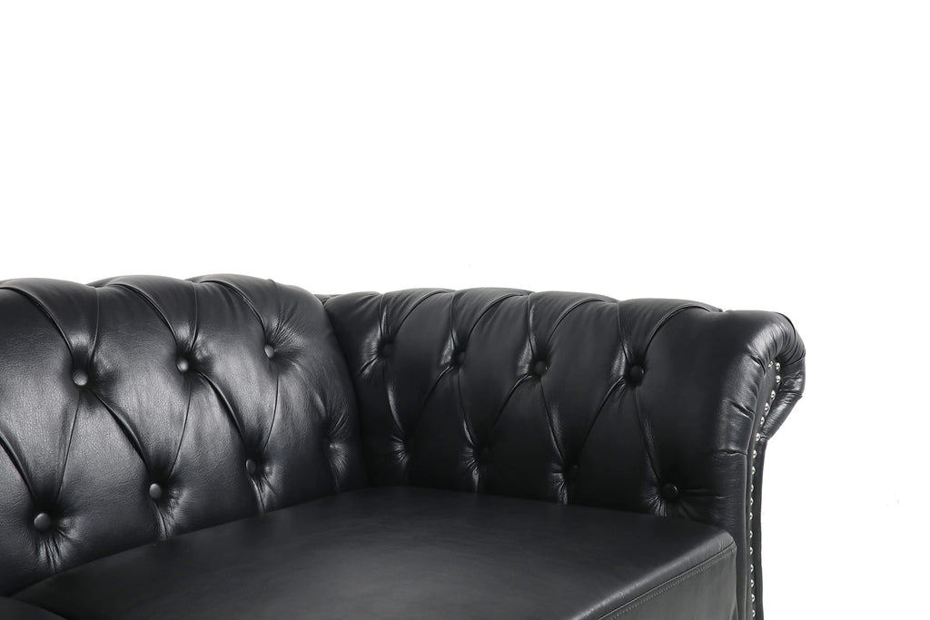 Modern 3 Seater PU Chesterfield Sofa, Upholstered Tufted Button Leather Chesterfield Couch, Classic Faux Leather