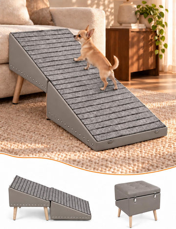 Dog Stairs for Couch, 3-in-1 Dog Safety Ramp and Storage Ottoman