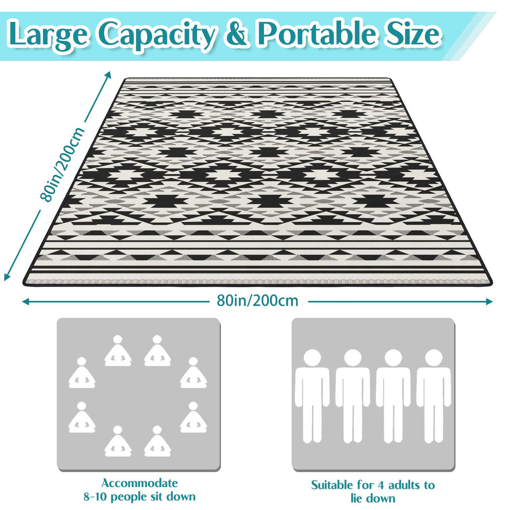 Boho Picnic Blankets Waterproof Foldable, 80′′X80′′ Tribal Large Picnic Mat Outdoor Blanket for Grass, Thick Beach