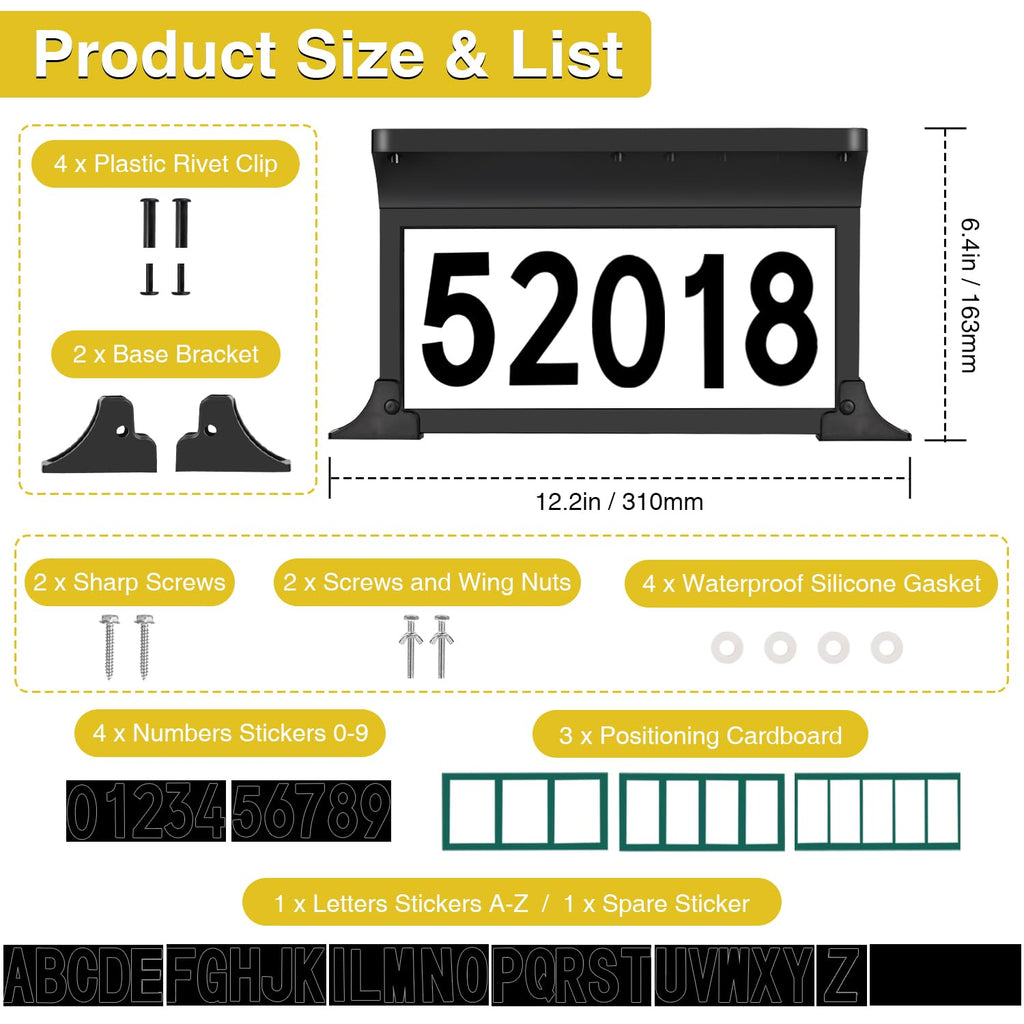 Solar Address Sign, 3 Colors-in-1 Mailbox Number Plaque Light for Outdoor, Double-sided LED Lighted Waterproof