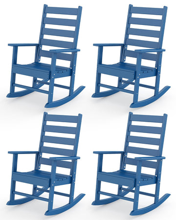 Outdoor Rocking Chairs Set of 4, HDPE Porch Rockers, Blue