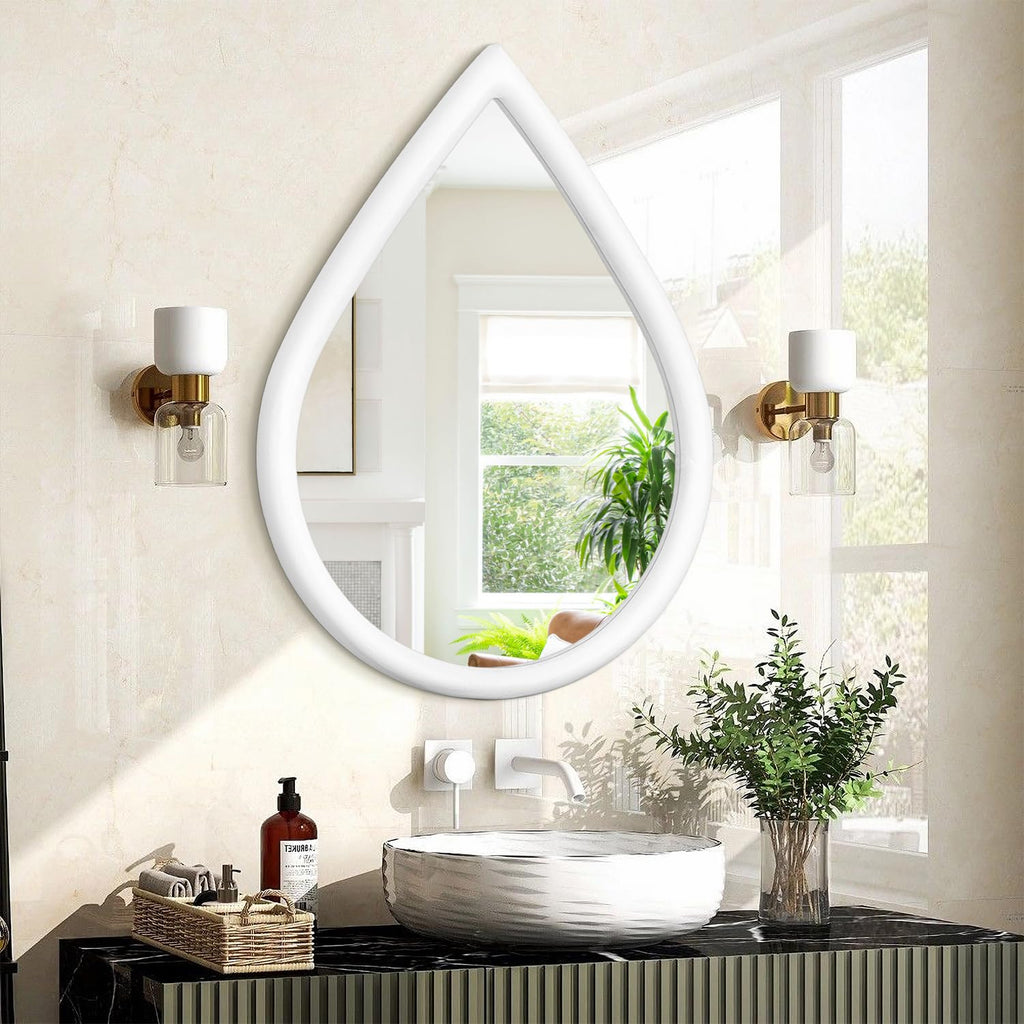White Wall Mirrors Decorative Wood Framed Irregular Bathroom Vanity Mirror Unique Artistic Mirrors Living Room