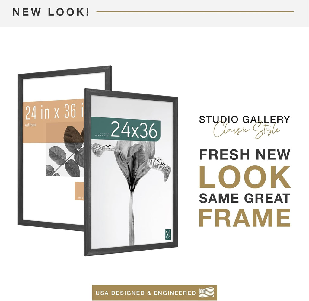 Studio Gallery Classic Poster Frame, 24x36, Black Woodgrain | Studio Gallery Classic Poster Frame For Photos & Art