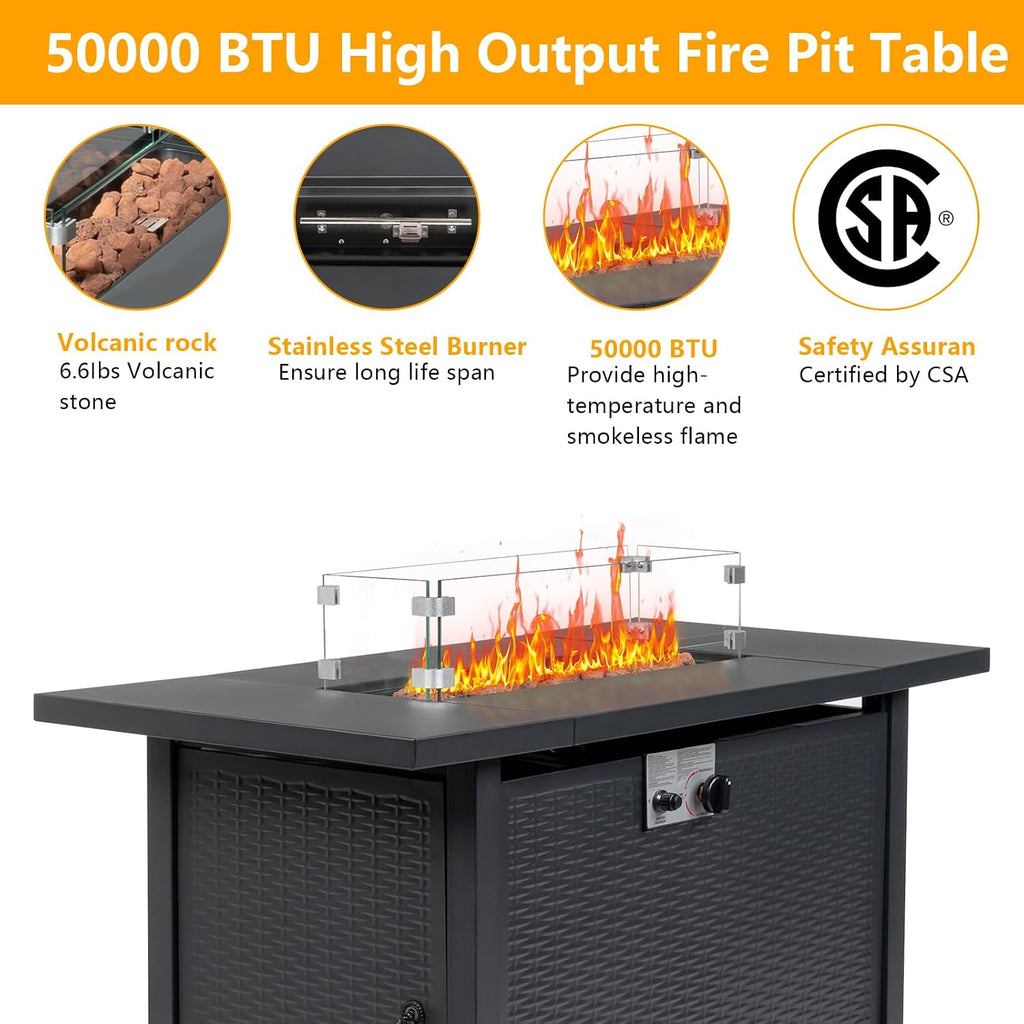 Propane Fire Pit Table, 50,000 BTU Gas Fire Pit, Patio Outdoor Fire Table, 43 Inch Rectangle Gas Firepits for