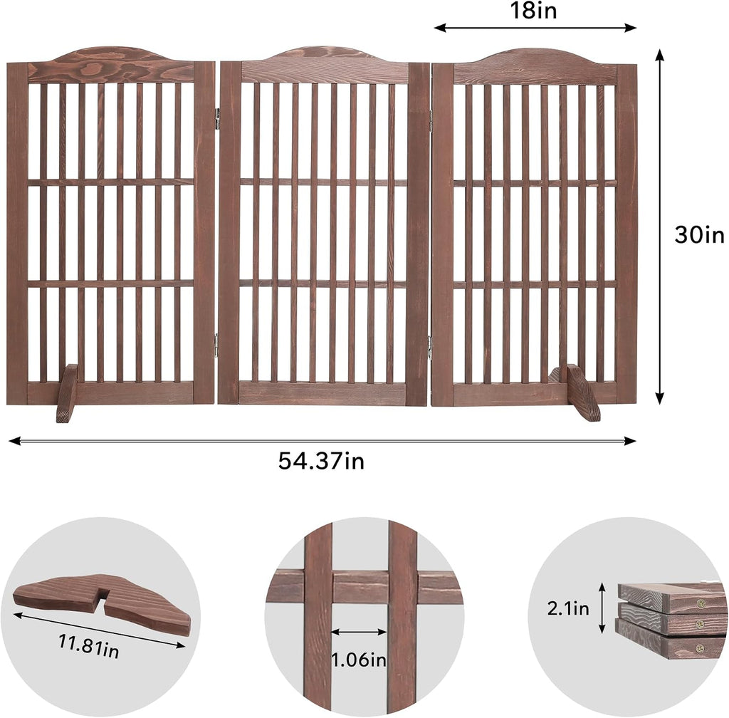 Wooden Freestanding Foldable Pet Gate, 3 Panels, Step Over (Brown, 30 inch)