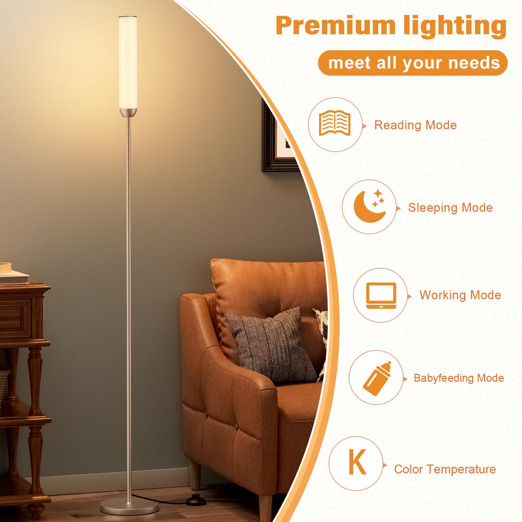 LED Floor Lamp with Remote Control, Foot Switch, Champagne Gold