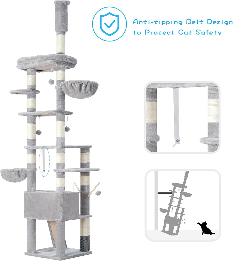 Cat Tree Tower, Adjustable Height, Floor to Ceiling