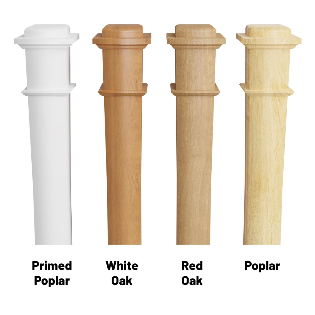 White Oak Box Newel Post 6.25" x 54.8", Hollow Box Newel Wood Balusters for Staircase Interior, Square Design, 3⁄4"