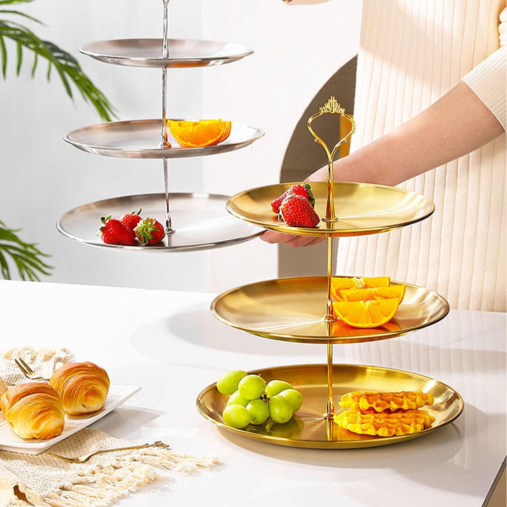 Stainless Steel 3 Tier Cupcake Stand, Tiered Trays Three Layer Cake Stand 3 Tier Serving Tray Platters for Pastry