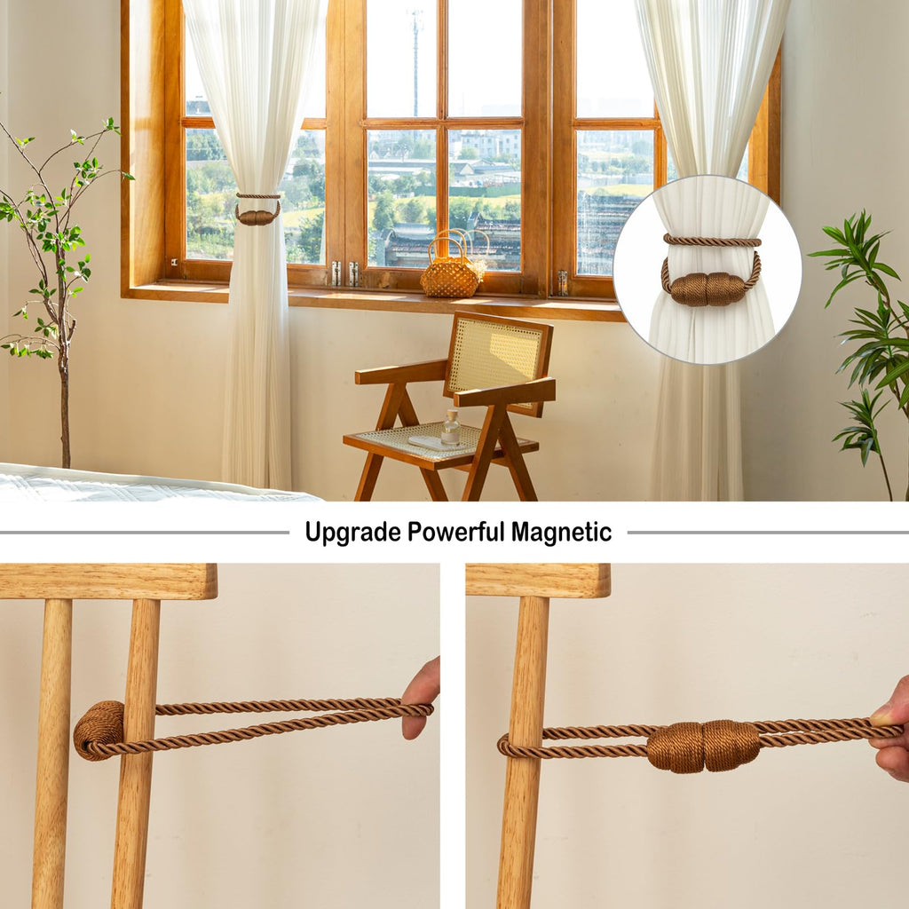 Magnetic Curtain Tiebacks Rope Curtain Tie Backs for Curtains 2 Pack Curtain Holders for Drapes Decorative Window