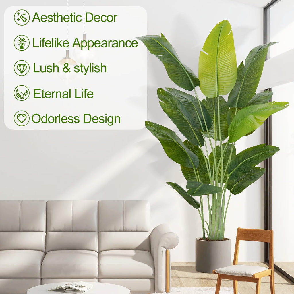 Lifelike Bird of Paradise Artificial Plant, 7ft Faux Banana Leaf Tree with 15 Trunks - Perfect Indoor Silk Floor Plant