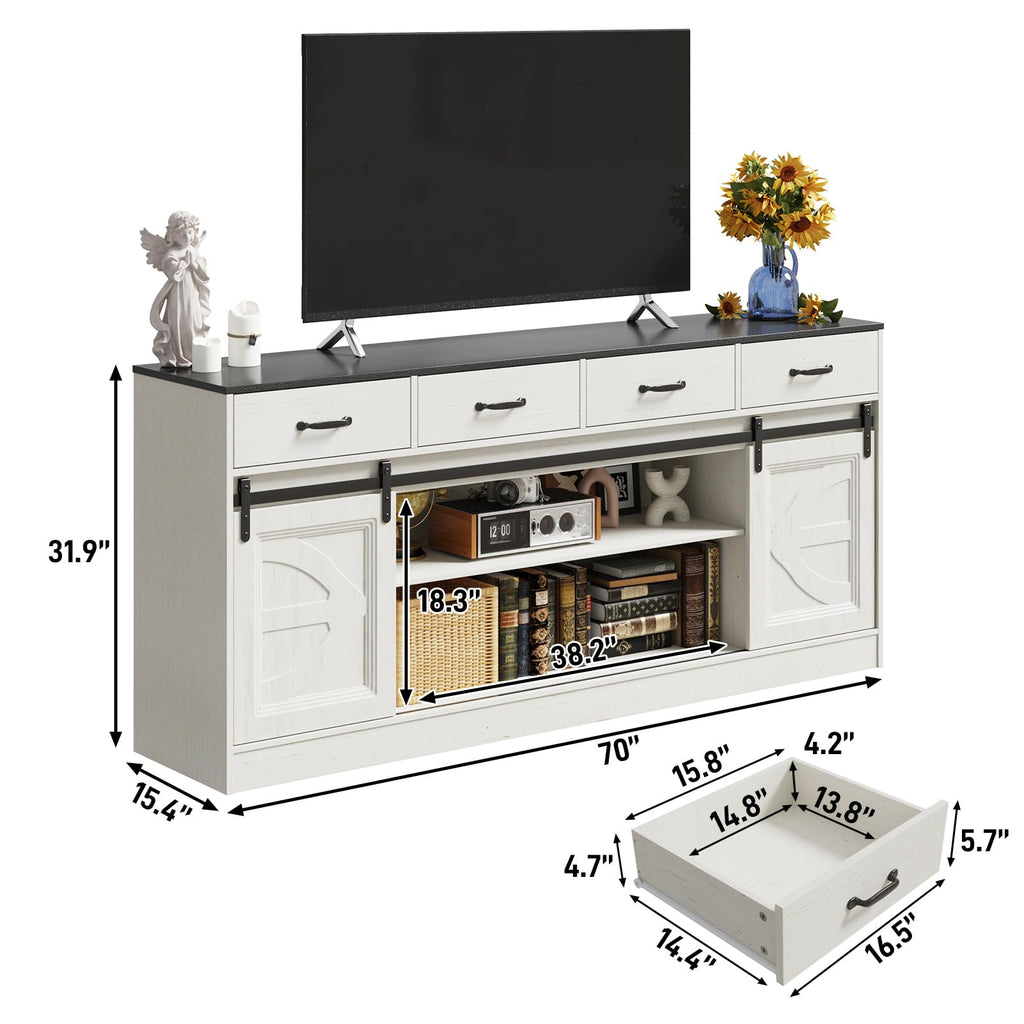 70" Large Farmhouse Tall TV Stand for 85/80/75/70 Inch TVs, 4 Drawers, Multi