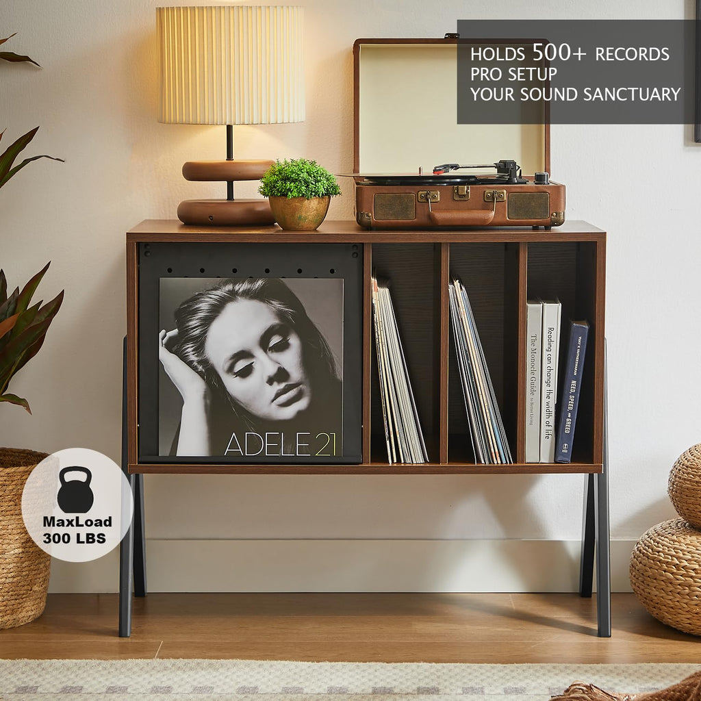 Record Player Stand with Vinyl Storage Cabinet, 32'' Mid Century Modern Turntable Console Table for Albums Display