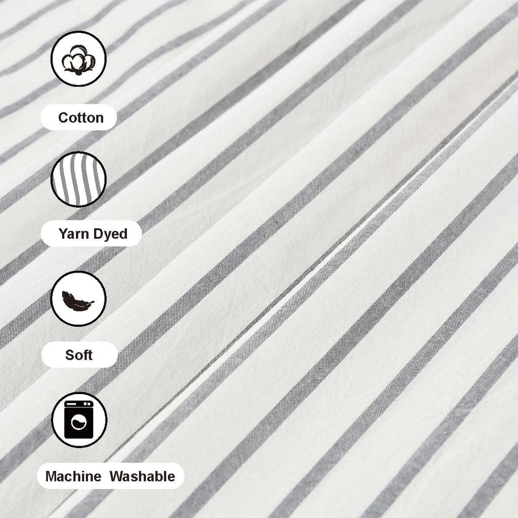 Ides Farmhouse, Beige and Gray Stripe, Button Curtain, Linen and Cotton Woven Fabric, Rustic Charm Country Chic