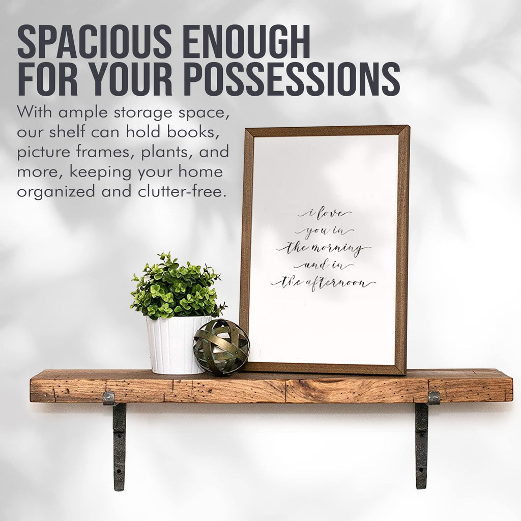 Wooden Rustic Farmhouse Iron Bracket Shelf, 4-ft