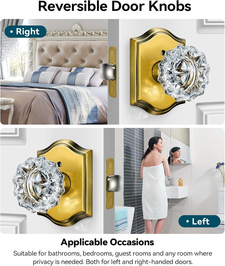 Glass Door Knobs, Privacy Antique Brass Door Knobs, 5 Pack