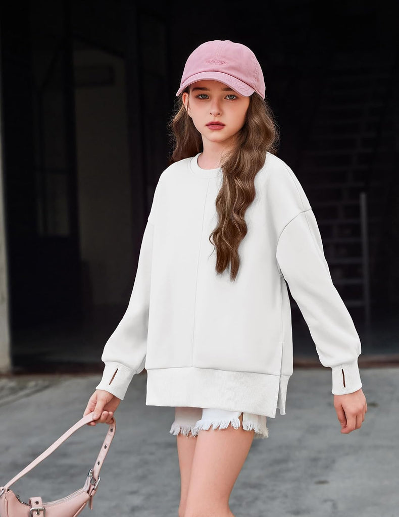 Oversized Crewneck Sweatshirt Kids Fashion Fleece Pullover Side Slite