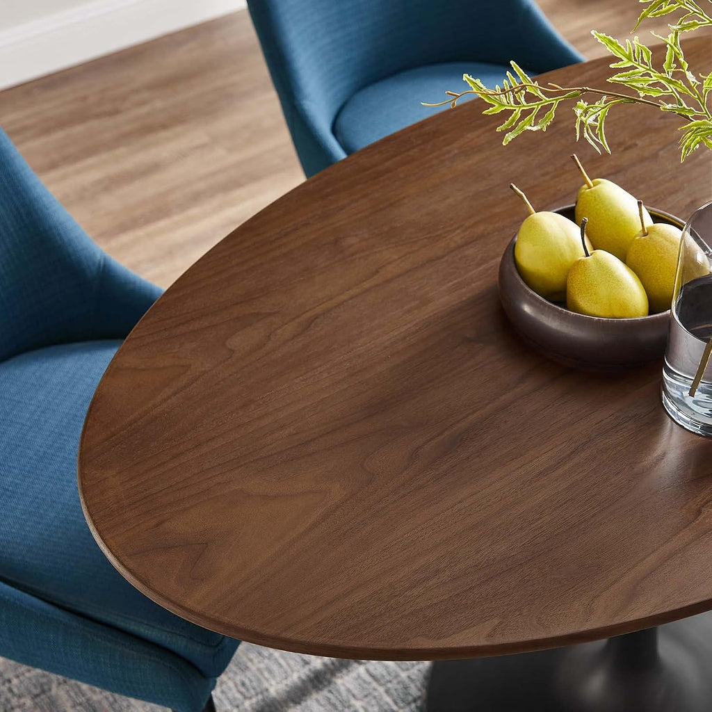 Inspired Tulip Style Oval Pedestal Dining Table — Black Base / Walnut Top, 48″ Oval