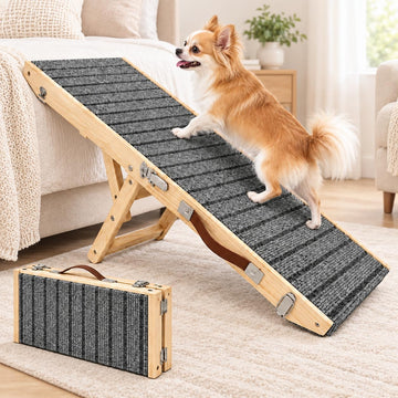Dog Ramp for Couch, Adjustable Wooden Pet Ramp, 4 Heights, Foldable