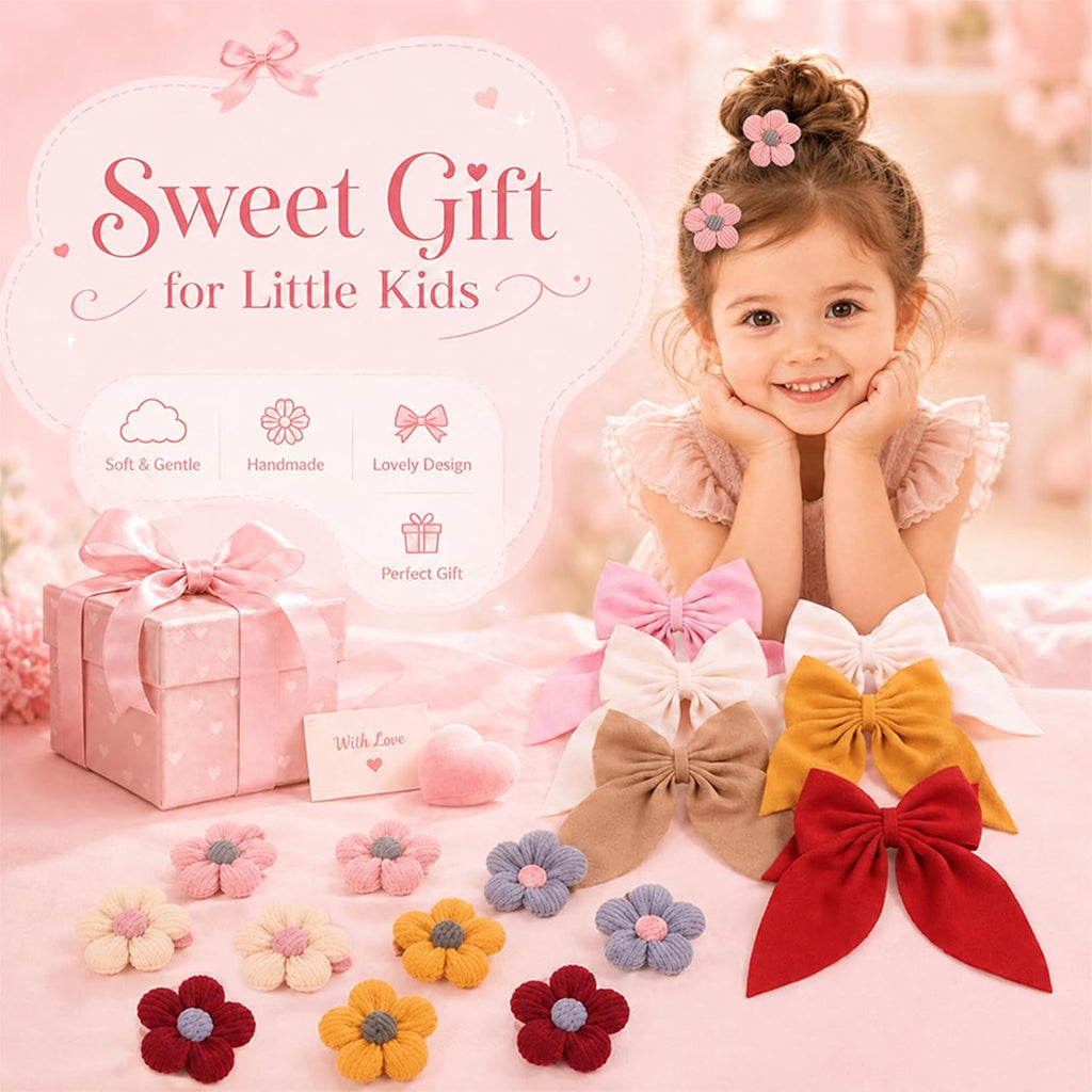 15PCS Hair Bows for Girls, Bright Colors Flower with Alligator Hair Clips, Girl Hair Accessories Set for Kids Toddler