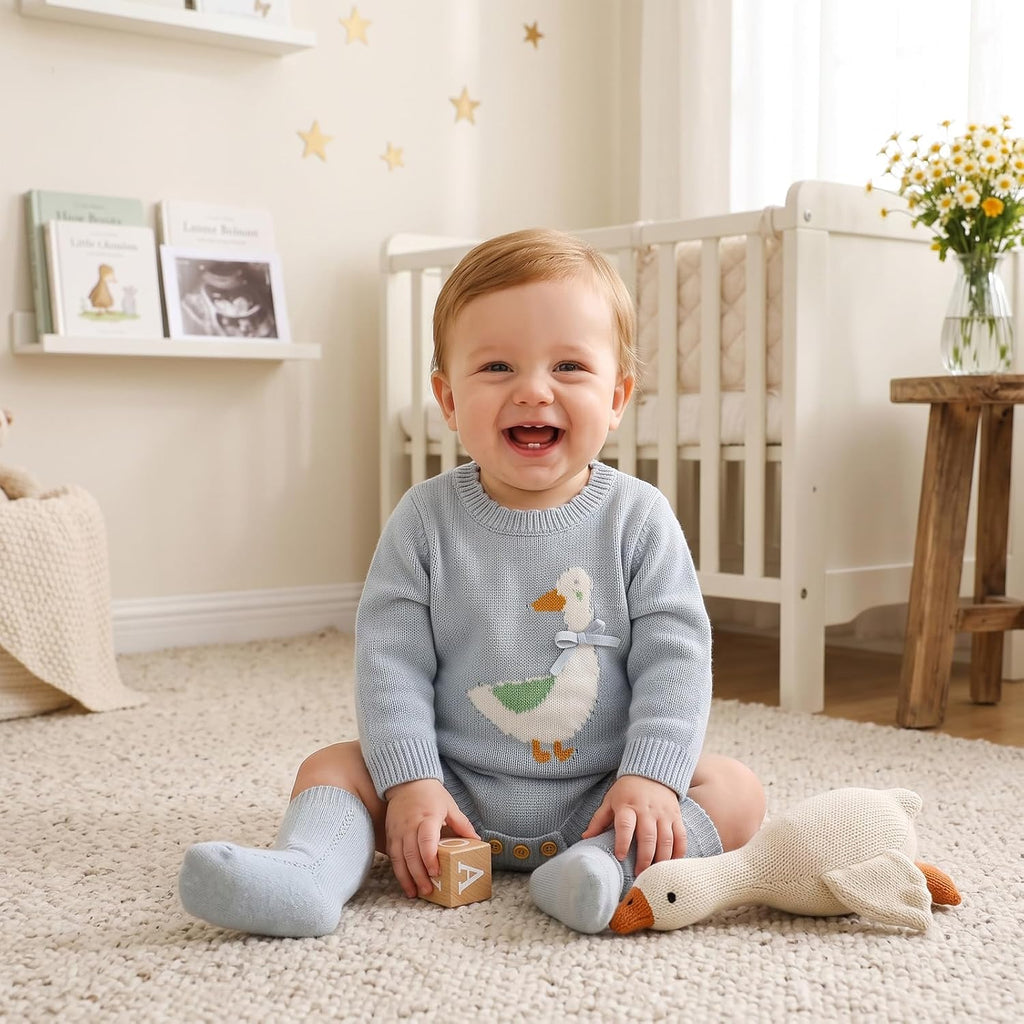 Cotton Baby Knitted Romper Girl Boy Cozy Clothes & Socks Set