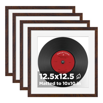 12.5x12.5 Frame Brown Set of 4 Square Photo Frames Matted 10x10