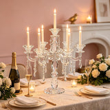 14inch Clear Crystal Candle Holder, Elegant 7-Arms Candlestick Holders Crystal Candelabra Decorative Pillar Candle