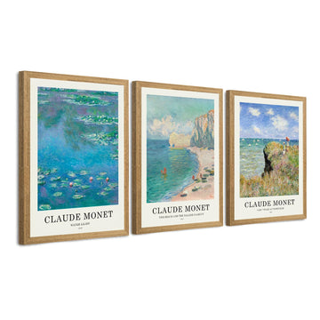 Claude Monet Wall Art Set of 3, Solid Wood Frames, 12 x 16 in Each