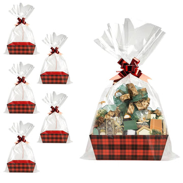 Basket For Gifts Empty, 5 PCS Sturdy Diy Bulk Gift Basket Kraft Market Tray Cardboard Basket With Handles, Gift