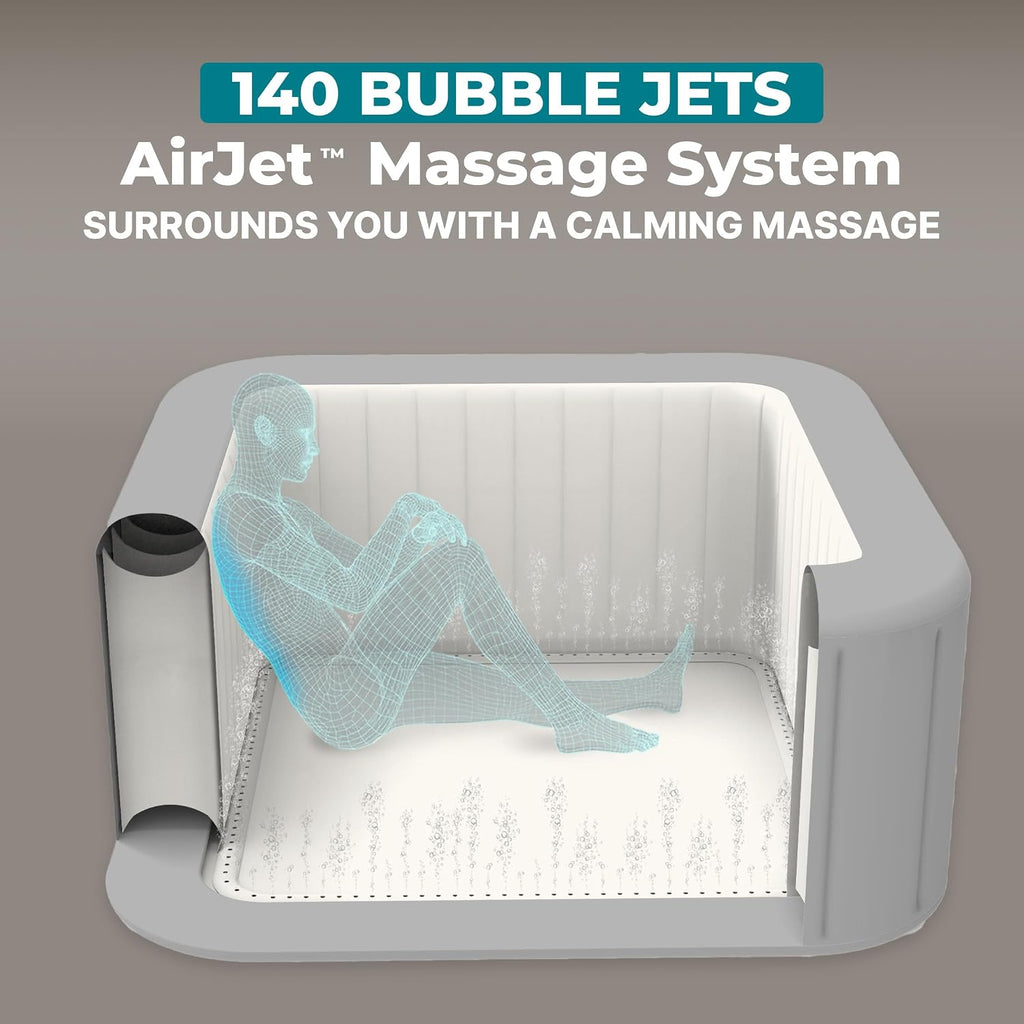 SaluSpa Hawaii 4 to 6 Person Inflatable Hot Tub, Square Energy-Efficient Portable Outdoor Spa with 140 AirJets, 71" x