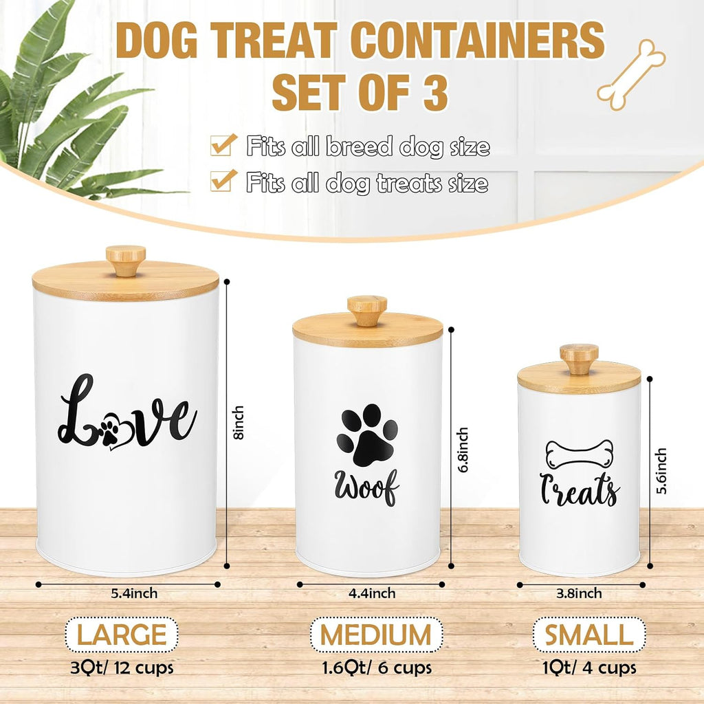 3 Pcs Dog Treat Containers with Airtight Lids, Dog Treat Jars, White