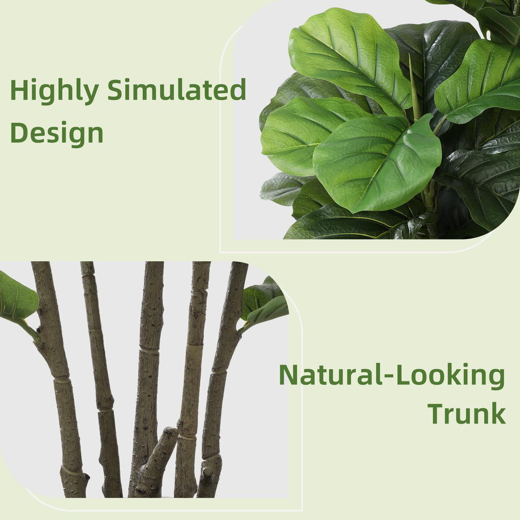Artificial Fiddle Leaf Fig Plant Indoor 5FT Faux Fig Tree with White Diamond Planter Tall Fake Floor Plant in Pot