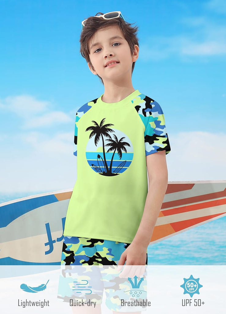 Boys Swim Set Rash Guard Swimsuits Two Piece