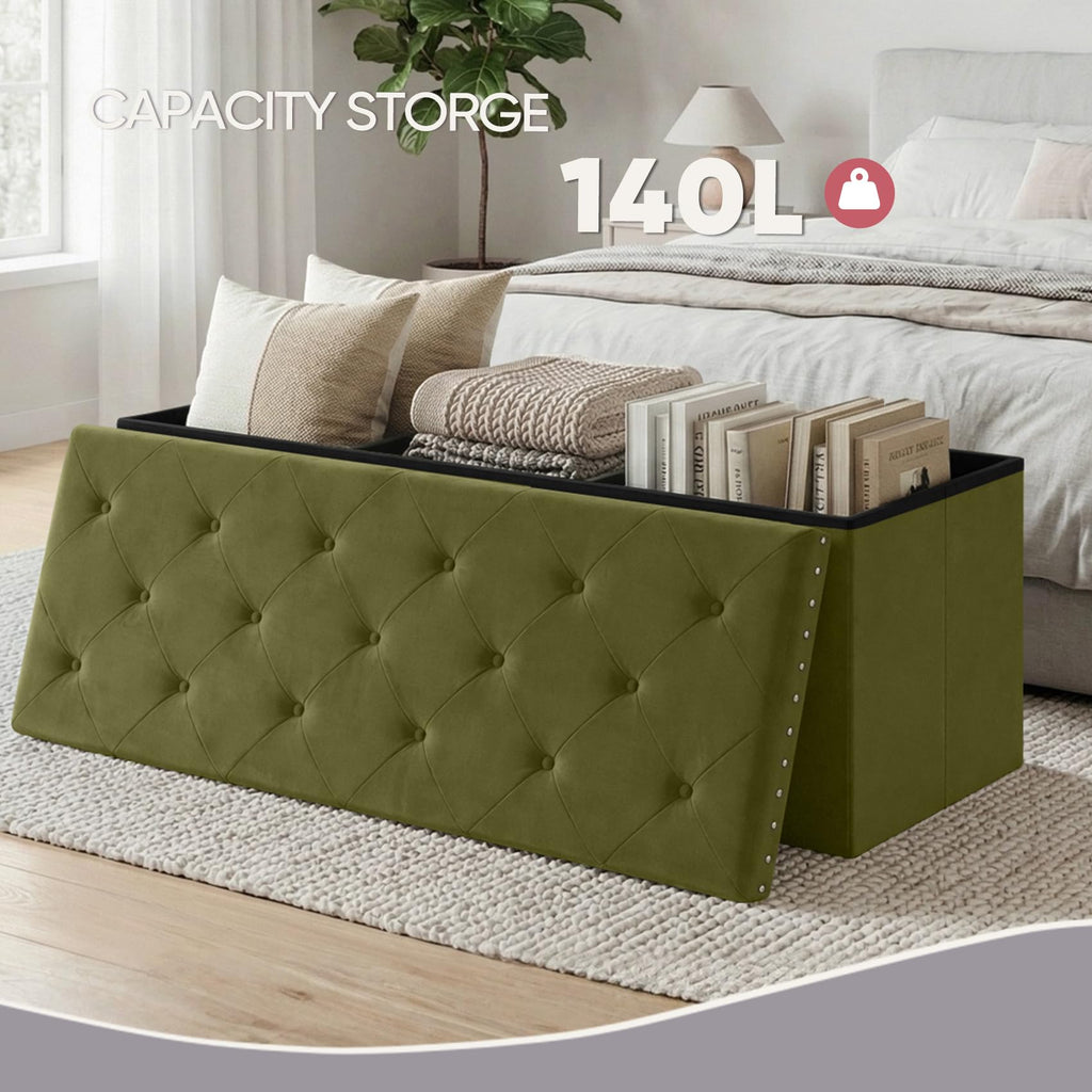 43.7 Inches Velvet Storage Ottoman Bench, Olive