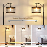 Arc Floor Lamp with Remote & Dimmable LED Bulb, Vintage Wood Floor Lamps