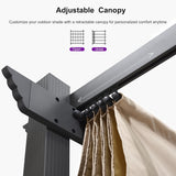 10' X 13' Outdoor Retractable Pergola with Sun Shade Canopy Patio Metal Shelter for Garden Porch Beach Pavilion Grill