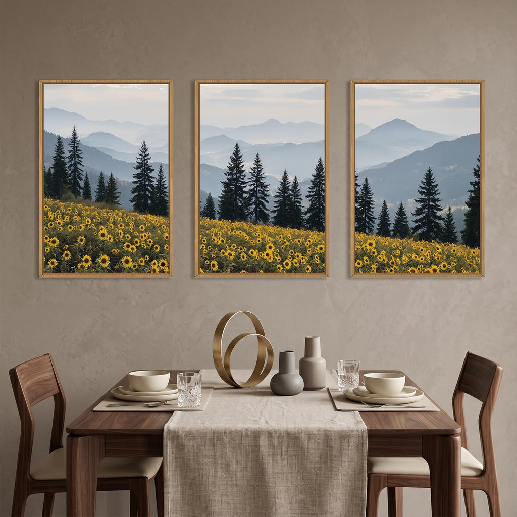 Large Boho Wildness Sunflower Framed Canvas Wall Art Set -16"x24"x3